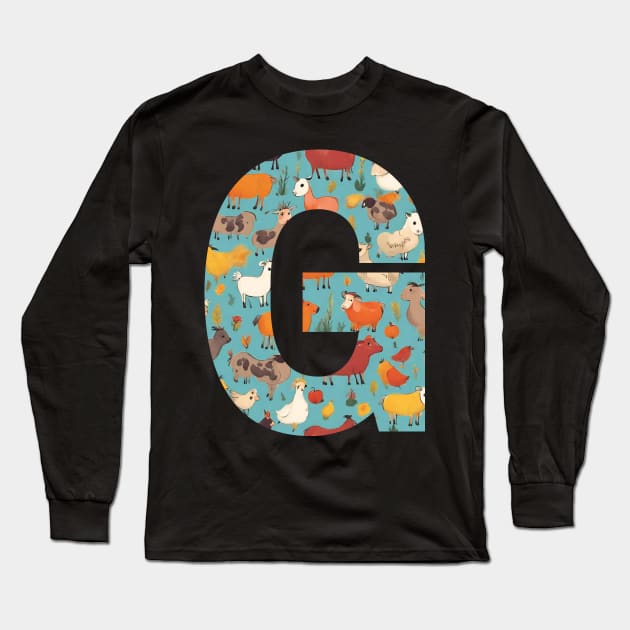A pattern of farm animals filling the letter G Long Sleeve T-Shirt by Studio468